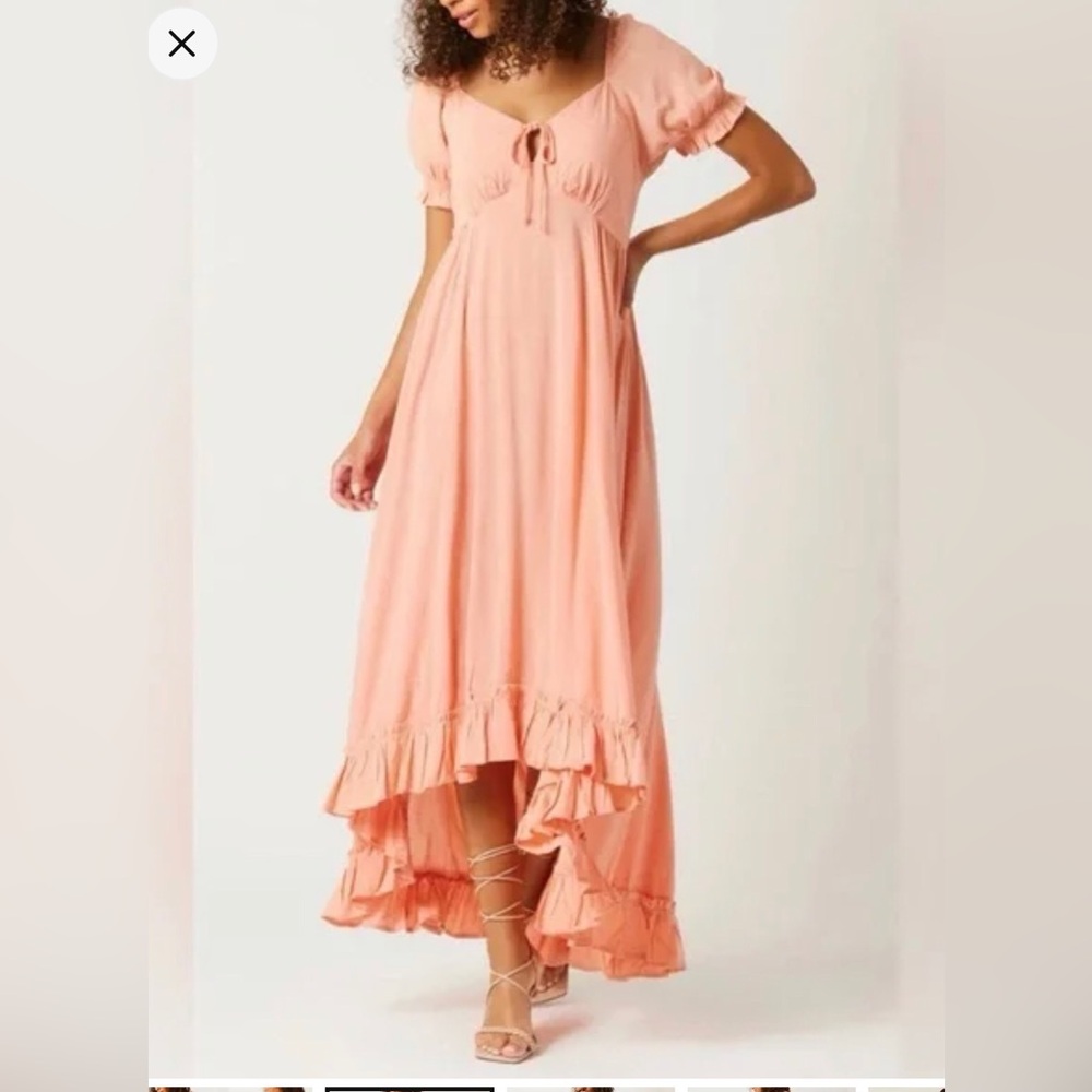 PATRONS OF PEACE Peach Ruffle High-Low Maxi Dress Size L
